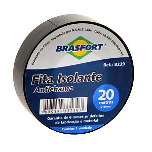 Fita Isolante Antichama Preta 19mm x 20m BRASFORT