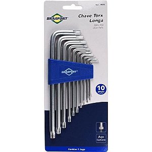 Kit de Chaves Hexalobular Longas Com 10 Peças T10 a T40 Brasfort