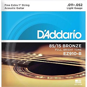 Encordoamento Violão Aço .011-.052 85/15 Bronze EZ910-B D Addario Com Corda Extra PL011