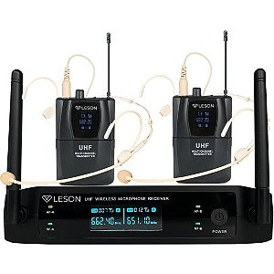 Sistema de Microfone Duplo Sem Fio Leson LS962 Bege - Qualidade de Som Superior e Conexão Estável