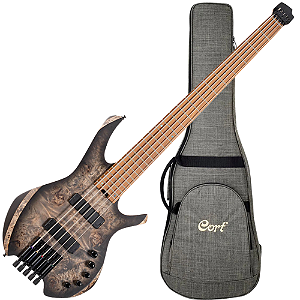 Contrabaixo Elétrico Cort Space5 SDB Star Dust Black Headless 5 Cordas Ativo com Captadores Bartolini e Bag