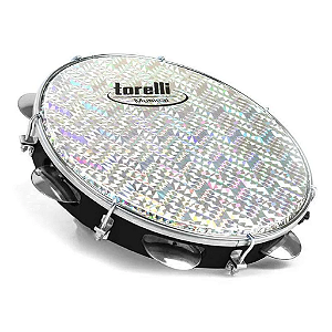 Pandeiro 10" Torelli TP308PR Preto com Pele Holográfica e Aro Inox