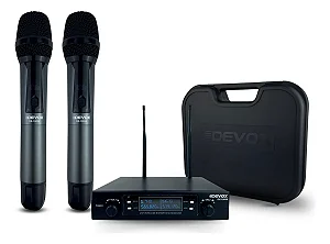 Microfone Sem Fio de Mão Duplo UHF Multifrequência DX-10058 Devox
