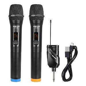 Sistema de Microfone Sem Fio Duplo Devox DX-382 UHF com 20 Frequências e Display Digital