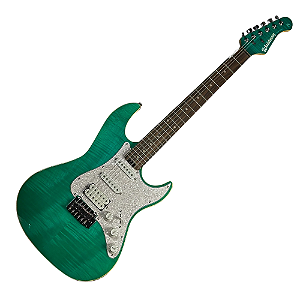 Guitarra Waldman ST-511F FAQ Faded Aqua Premium com Tampo Flamed e Tremolo