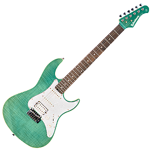 Guitarra Waldman ST-511F FAQ Faded Aqua Premium com Tampo Flamed e Tremolo