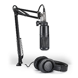 Microfone Condensador USB/XLR Audio-Technica AT2020+PK Kit Streaming Podcast com Headphones ATH-M20x
