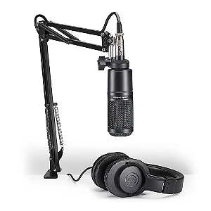 Microfone Audio-Technica AT2020USB+PK Cardióide USB para Podcasting e Streaming - Kit com Headphone ATH-M20x e Braço