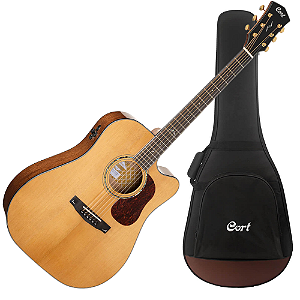Violão Eletroacústico Cort Gold-DC6 NAT Natural Gloss Dreadnought Aço com Tampo Sitka Spruce e Bag