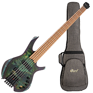 Contrabaixo Cort Space 5 SDG Star Dust Green Headless 5 Cordas com Captadores Bartolini MK-1 e Ponte Mono-Rail e Bag