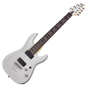 Guitarra Schecter Demon-7 VWHT Vintage White 7 Cordas com Captadores Schecter Diamond Active HB-105S HH e Ponte Schecter Custom Hardtail