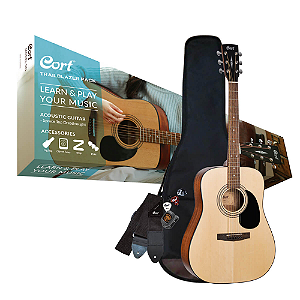 Kit Violão Acústico Cort CAP810 OP Trailblazer Pack Open Pore Dreadnought com Gig Bag Afinador Correia e Palhetas