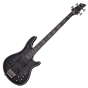 Contrabaixo Schecter Hellraiser Extreme-4 STBLS See-Thru Black Satin com Captadores EMG 35TW e Ponte Schecter Custom Bass String Thru 1909