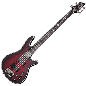 Contrabaixo Schecter Hellraiser Extreme-5 Crimson Red Burst Satin com Captadores EMG 40TW e Ponte Schecter Custom Bass String Thru 1919