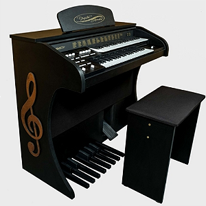 Órgão Eletrônico Digital Acordes 2D Preto Fosco com 44 Teclas Superiores e Inferiores, Drawbars e Pedaleira de 13 Notas
