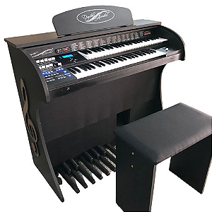 Órgão Eletrônico Digital Acordes AC300 Preto Fosco com 49 Teclas Superiores e Inferiores, Drawbars Configuráveis e Pedaleira de 13 Notas