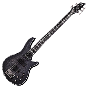Contrabaixo Schecter Hellraiser Extreme-5 STBLS See-Thru Black Satin com Captadores EMG 40DC e Ponte Schecter Diamond Series Bass 1918