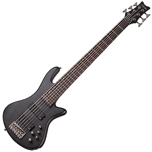 Contrabaixo Schecter Stiletto Studio-6 STBLS See-Thru Black Satin com Captadores EMG 40HZ e Ponte Schecter Custom Bass String-Thru 2731