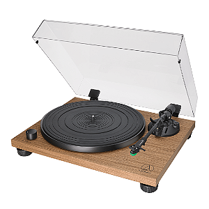 Toca-Discos Audio-Technica AT-LPW40WN Walnut com Acionamento por Correia Manual, Pré-Amplificador Fonográfico Chaveável, Cabeçote AT-HS4 e Cápsula AT-VM95E Elíptica