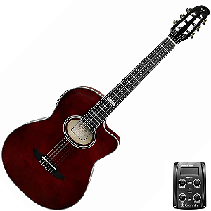 Violão Nylon Eletroacústico Giannini Performance GNF-3 CEQ TDW Translucent Dark Wine com Shape Flat Cutaway, Pré-Amplificador GN-3T e Bag