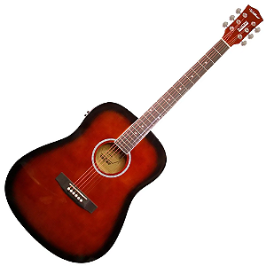 Violão Eletroacústico Waldman DE141 DSB Dark Sunburst Dreadnought com Tampo Basswood e Equalizador EQ-3RT 3 Bandas