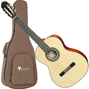 Violão Acústico Eagle DH69 Natural Canhoto Nylon com Tampo Spruce Laterais Mogno Escala Laurel e Bag