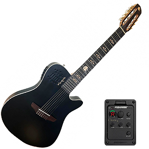 Violão Eletroacústico Marquês 7-VN-145BKSEQ Preto Fosco 7 Cordas Nylon Super Flat Cutaway com Pré Fishman Clasica III EQ 3 Bandas Afinador