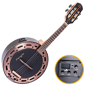 Banjo Eletroacústico Marquês BAJ-221BKSEQ Preto-Rosé Fosco com Aro Acobreado Pele Caprina Preta 8" Equalizador Ativo A-20 3 Bandas Afinador e Visual Impactante Todo Preto