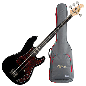 Contrabaixo Seizi Seido Precision 4 Gloss Black com Captador Seizi Jutsu Split ALNICO V e Escala em Purple Heart e Bag