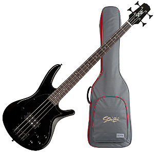 Contrabaixo Seizi Titan 4 Gloss Black com Captador Seizi Jutsu Humbucker Ativo Escala Purple Heart e Bag