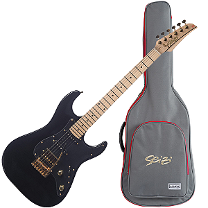 Guitarra Seizi Katana Musashi HSS Black Gold com Captadores Seizi Jutsu Alnico V Ponte Flutuante 2 Pivôs e Acabamento Gloss Black Gold e Bag
