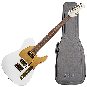 Guitarra Seizi Vintage Bonsai White Gold com Captadores Seizi Jutsu Filtertron Ponte Flutuante 2 Pivôs Trastes Inox Ferragens Douradas e Bag