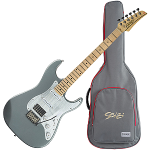 Guitarra Seizi Katana Musashi HSS Yohan Kisser Dark Silver com Captadores Seizi Jutsu Alnico V Ponte Flutuante 2 Pivôs e Acabamento Satin Dark Silver e Bag