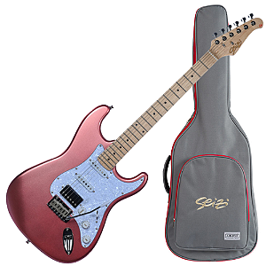 Guitarra Seizi Vintage Budokan HSS Rose Gold com Captadores Seizi Jutsu Alnico V Ponte Flutuante 2 Pivôs Ferragens Cromadas e Bag