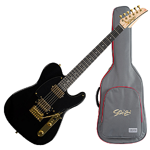 Guitarra Seizi Katana Kabuto TL Black Gold com Captadores Seizi Jutsu Alnico V HH Ponte Flutuante 2 Pivôs e Bag