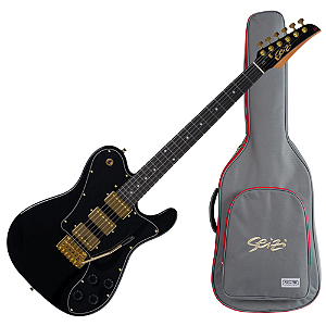 Guitarra Seizi Katana Kabuto Trinity Bruna Tsuruda Black Gold com Captadores Seizi Jutsu Alnico V HHH Ponte Flutuante 2 Pivôs e Bag