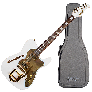 Guitarra Seizi Vintage Origami White Gold Juliana Vieira com Captadores Seizi Jutsu Filtertron HH Ponte Trêmolo Bigsby e Bag