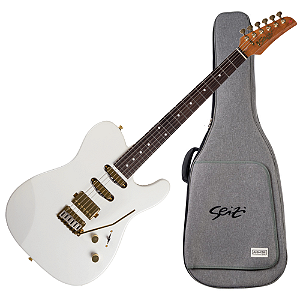 Guitarra Seizi Katana Sakura Pearl White Gold RW com Captadores Seizi Jutsu Alnico V HSS Ponte Flutuante 2 Pivôs e Bag