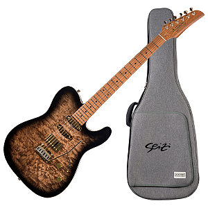 Guitarra Seizi Katana Sakura HSS Quilted Black com Captadores Seizi Jutsu Alnico V Ponte Flutuante 2 Pivôs e Bag