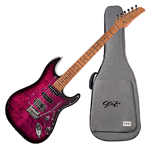 Guitarra Seizi Katana Musashi Plus Isabella Ozielzinho Signature HSS Purple Burst com Captadores Seizi Jutsu Alnico V Ponte Flutuante 2 Pivôs e Bag