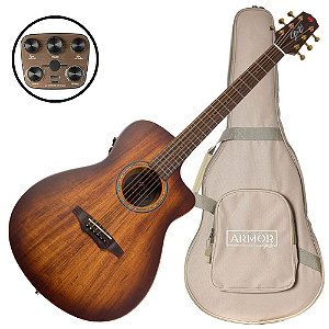 Violão Eletroacústico Seizi Supreme Zen Cutaway Mirai Plus Koa Burst com Tampo Koa Sólido Pré Seizi Mirai Plus Recarregável Afinador e Bag Armor