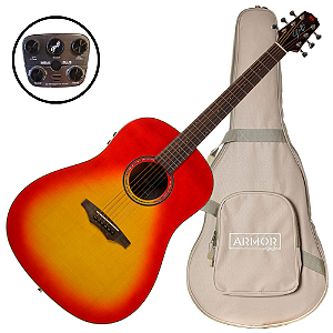 Violão Eletroacústico Seizi Supreme Mirai Plus Okami Cherry Burst com Tampo Spruce Sólido Pré Mirai Plus com Efeitos Afinador Recarregável e Bag Armor 10360921
