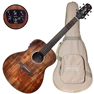 Violão Eletroacústico Seizi Supreme Mini Ryu Mirai Koa com Tampo Koa Sólido Pré Seizi Mirai Efeitos Reverb/Delay/Chorus Desplugado e Bag Armor
