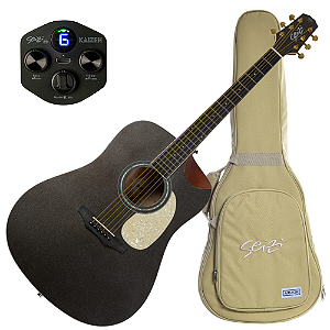 Violão Eletroacústico Seizi Akira Kaizen Space Grey Marcelo Carvalho com Captador Seizi Kaizen Recarregável Aço Madeira Mahogany Laminado e Bag
