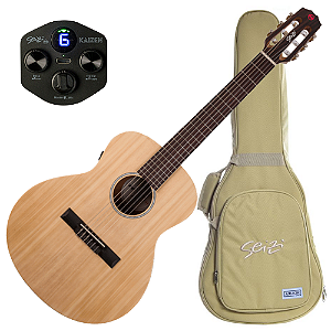 Violão Eletroacústico Seizi Originals Mini Ryu Nylon Kaizen Spruce Natural com Captador Seizi Kaizen Recarregável Cordas de Nylon Madeira Mahogany Laminado e Bag