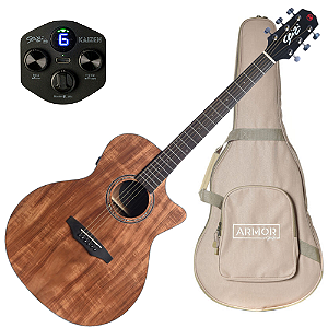 Violão Eletroacústico Seizi Ryu Cutaway Kaizen Koa Satin com Captador Seizi Kaizen Recarregável Cordas de Aço Madeira Koa Laminado e Bag