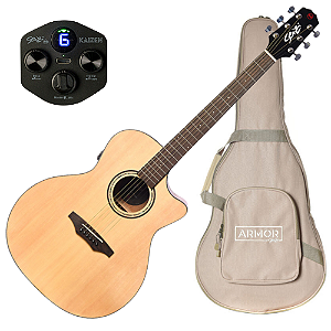 Violão Eletroacústico Seizi Ryu Cutaway Kaizen Spruce Natural Gloss com Captador Seizi Kaizen Recarregável Cordas de Aço Madeira Mahogany Laminado e Bag