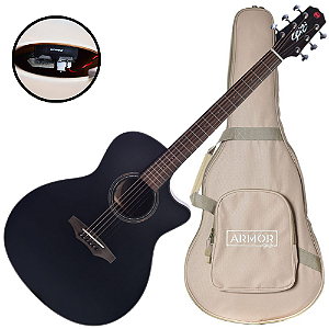 Violão Eletroacústico Seizi Supreme Ryu Cutaway Black Top com Tampo Ovangkol Sólido Pré Fishman Sonitone e Bag Armor