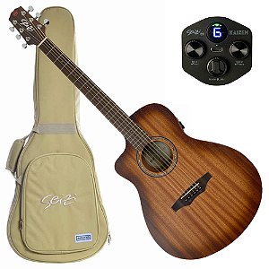 Violão Eletroacústico Canhoto Seizi Zen Cutaway Kaizen Mahogany Burst com Captador Seizi Kaizen Recarregável Cordas de Aço Madeira Mahogany Laminado e Bag