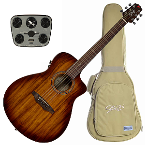 Violão Eletroacústico Seizi Zen Cutaway Kaizen Plus Koa Burst Gloss com Captador Seizi Kaizen Plus Recarregável Cordas de Aço Madeira Koa Laminado e Bag
